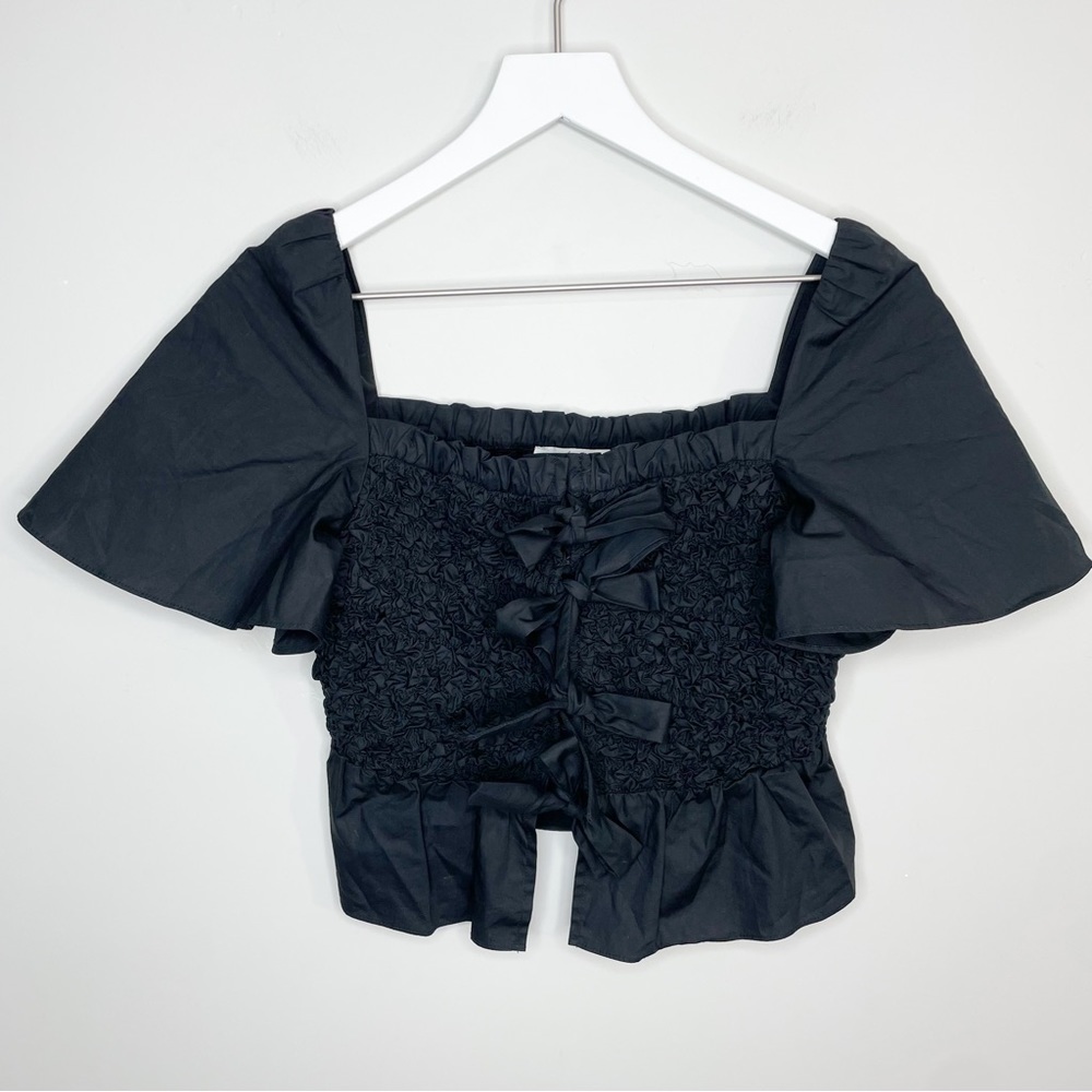 Mare Mare x Anthropologie Black Bow-Front Peplum Blouse Size XS - Picture 2 of 7